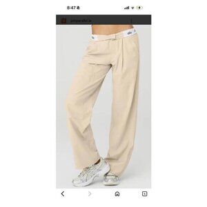 Alo Yoga Flip It Macadamia Wide Leg Trouser Pants with Logo Elastic Waistband